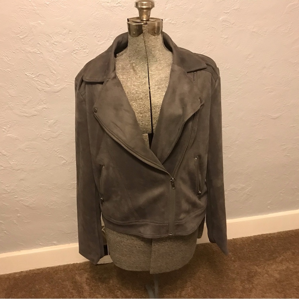 Philosophy Women's Long Sleeve Faux Leather Zip Jacket (Charcoal Grey,NWT Largee